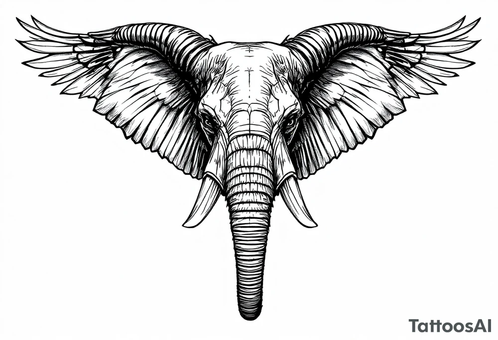 A hieroglyphic, detailing an African elephant with horns and wings that resemble that are a falcons tattoo idea