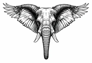 A hieroglyphic, detailing an African elephant with horns and wings that resemble that are a falcons tattoo idea