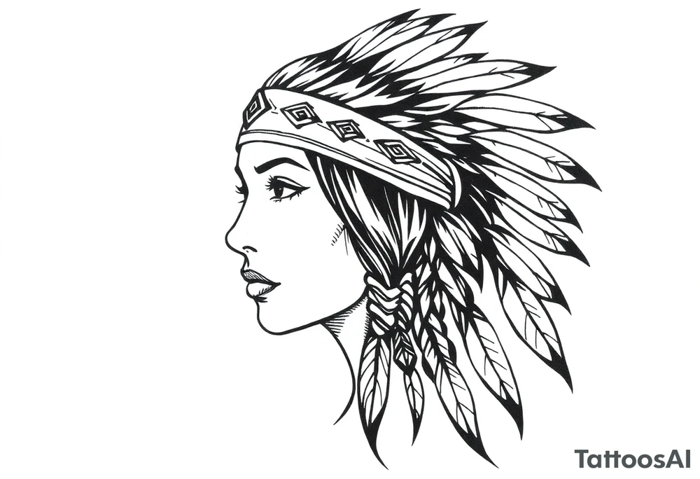 Female Native American wearing headband tattoo idea