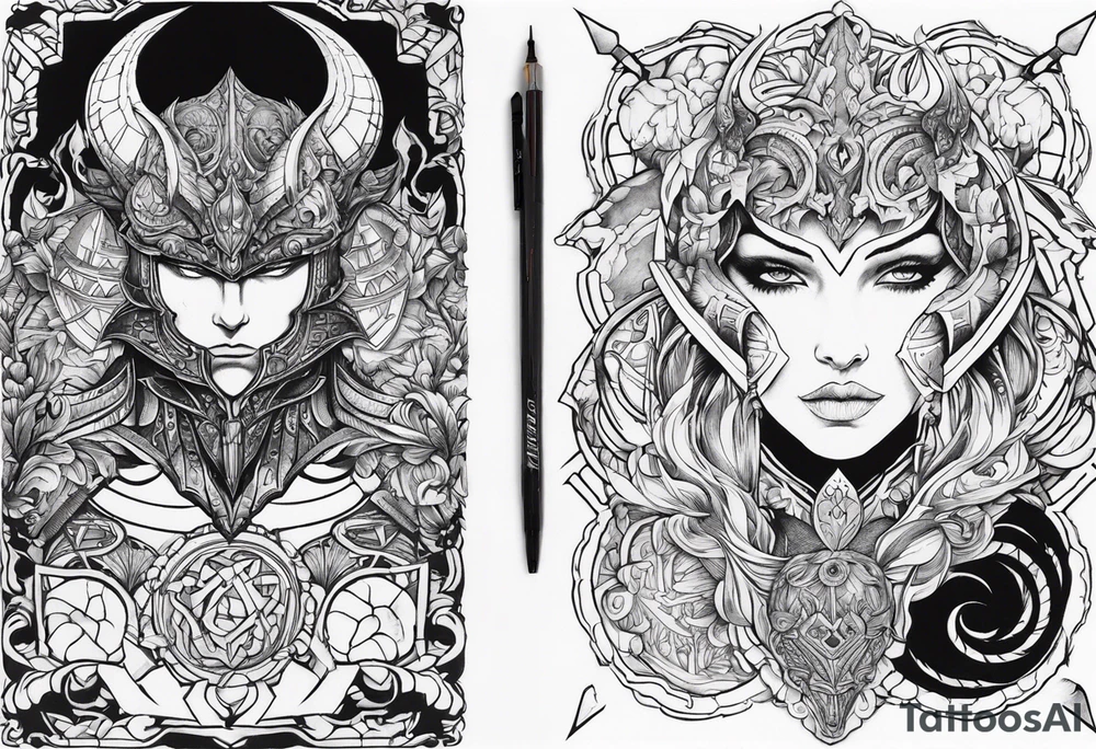 I want a full sleeve berserk cyber sigilism tattoo idea