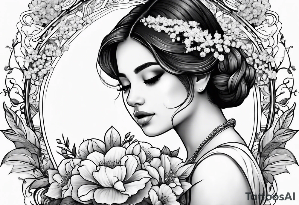 cute girl with baby's breath flower tattoo idea