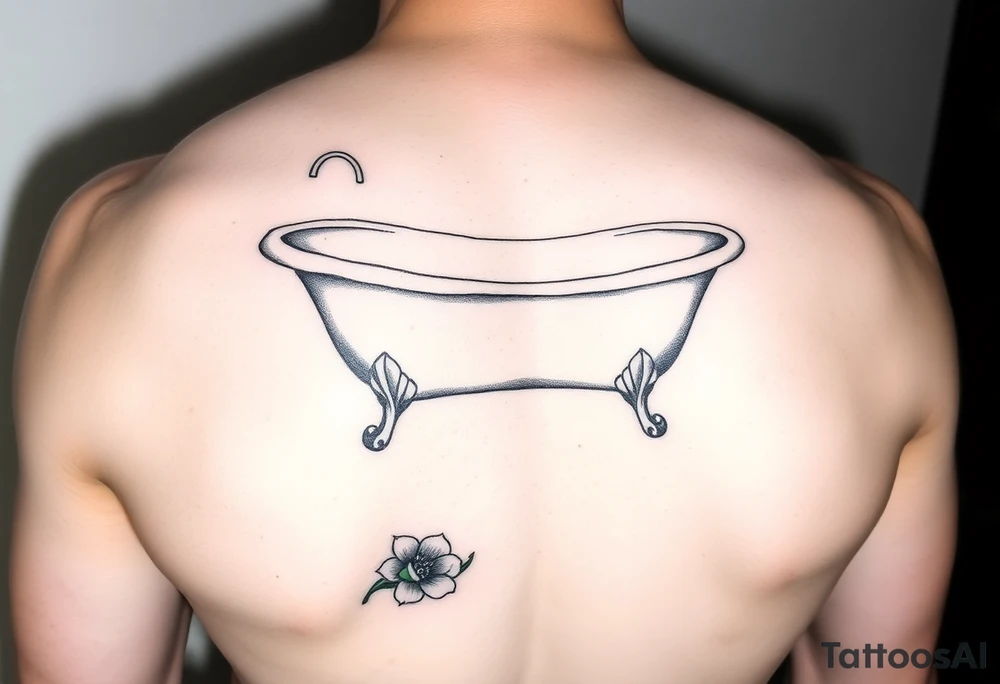 clawfoot bathtub with visible bathroom floor and a flower on the floor tattoo idea