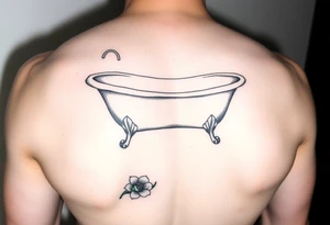 clawfoot bathtub with visible bathroom floor and a flower on the floor tattoo idea