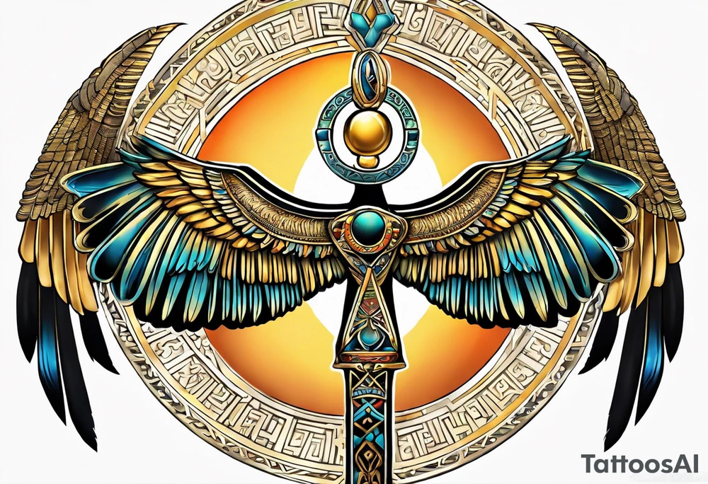 Isis (top center): With wings and the sun disc on her head, holding the ankh.
arm tatto tattoo idea