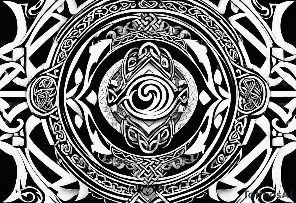 maori mixed with celtic band for around an arm, incorporating the word love tattoo idea