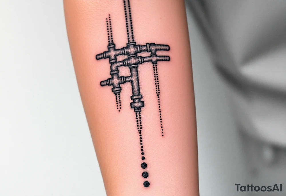 detailed system of plumbing pipes vertical ending with a fade off tattoo idea