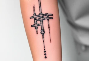 detailed system of plumbing pipes vertical ending with a fade off tattoo idea
