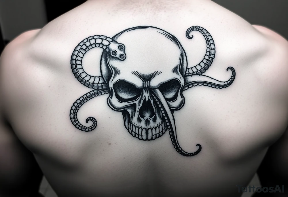 Skull with octopus coming out tattoo idea