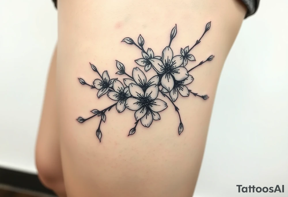 delicate cherry blossoms swirling in spring breeze with petals tattoo idea