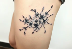delicate cherry blossoms swirling in spring breeze with petals tattoo idea
