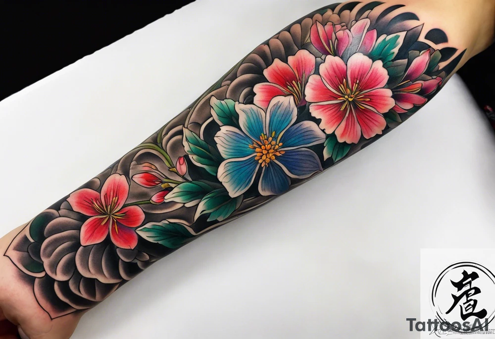 Realistic flower full sleeve tattoo idea