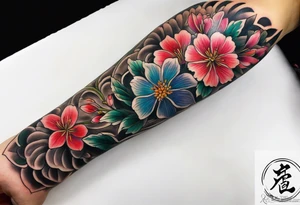 Realistic flower full sleeve tattoo idea