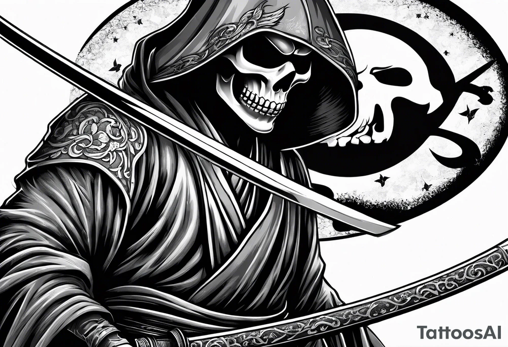katana with grim reaper tattoo idea