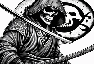katana with grim reaper tattoo idea