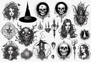 a Tim Burton-style witch necromancer tattoo idea