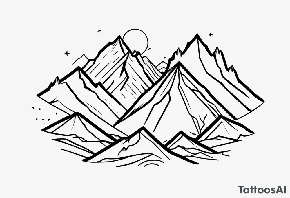 mountain range with four peaks line art. tattoo idea