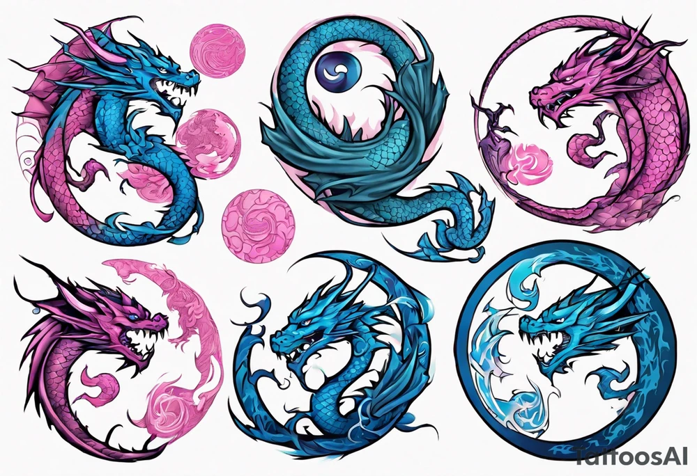 blue ying pink yang dragons tattoo idea