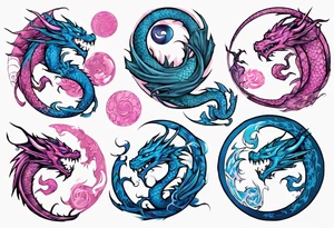 blue ying pink yang dragons tattoo idea