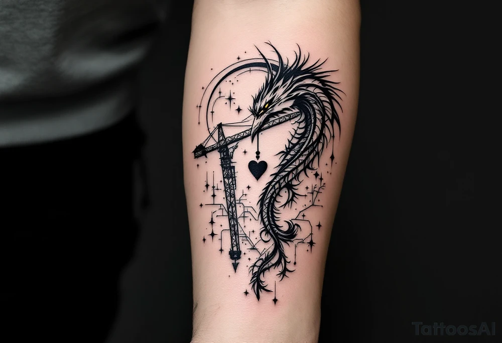 deux corneille
 noir une 
épée un crane et un coeur sur avant bras tattoo idea