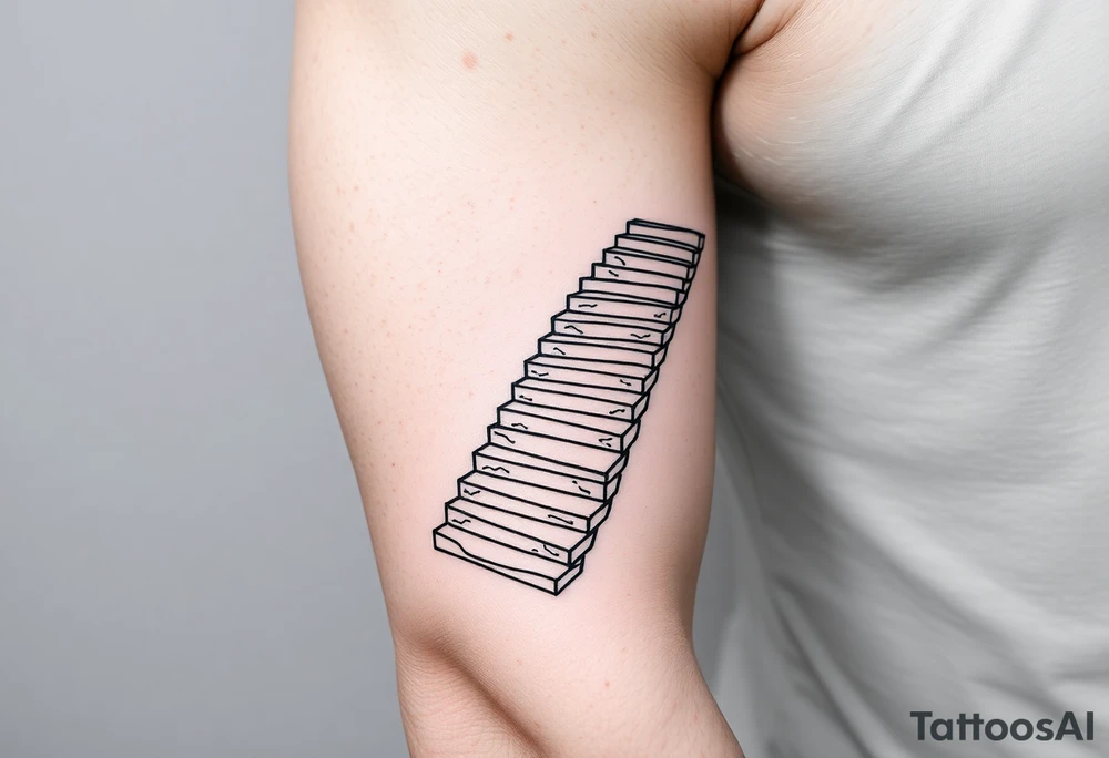 Simple.
An infinite stairs around the right arm like an armband.
Path exploring the universe. tattoo idea