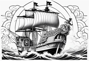 ONE PIECE SHIP THOUSAND SUNNY WITH STRAWHATS CREW tattoo idea