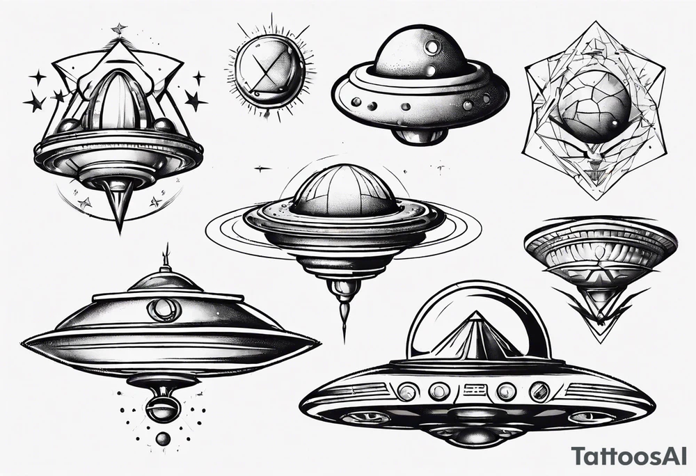 Sketch style flying saucer tattoo idea