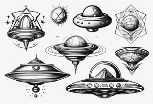 Sketch style flying saucer tattoo idea