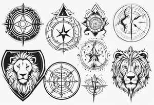 tattoo full sleeve that includes astrologic signs of  cancer, aquarius, lion and sagittarius tattoo idea