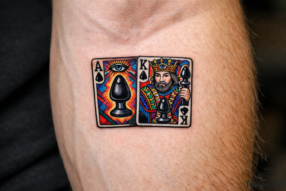 two playing cards ace and king with a butt plug suit tattoo idea