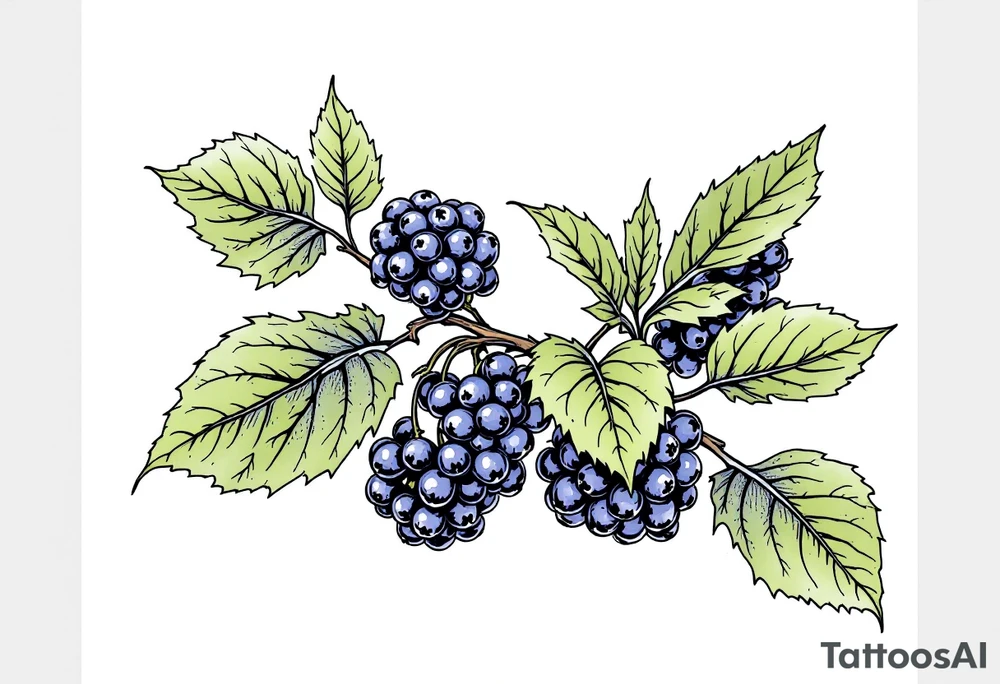 American traditional blackberry vine with leaves tattoo idea