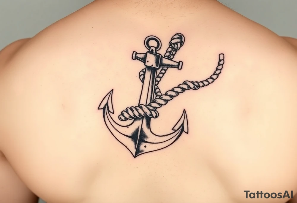 weathered anchor wrapped in nautical rope with sea waves tattoo idea