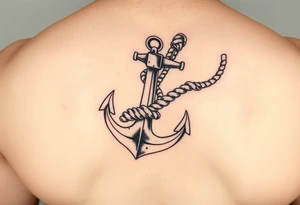 weathered anchor wrapped in nautical rope with sea waves tattoo idea