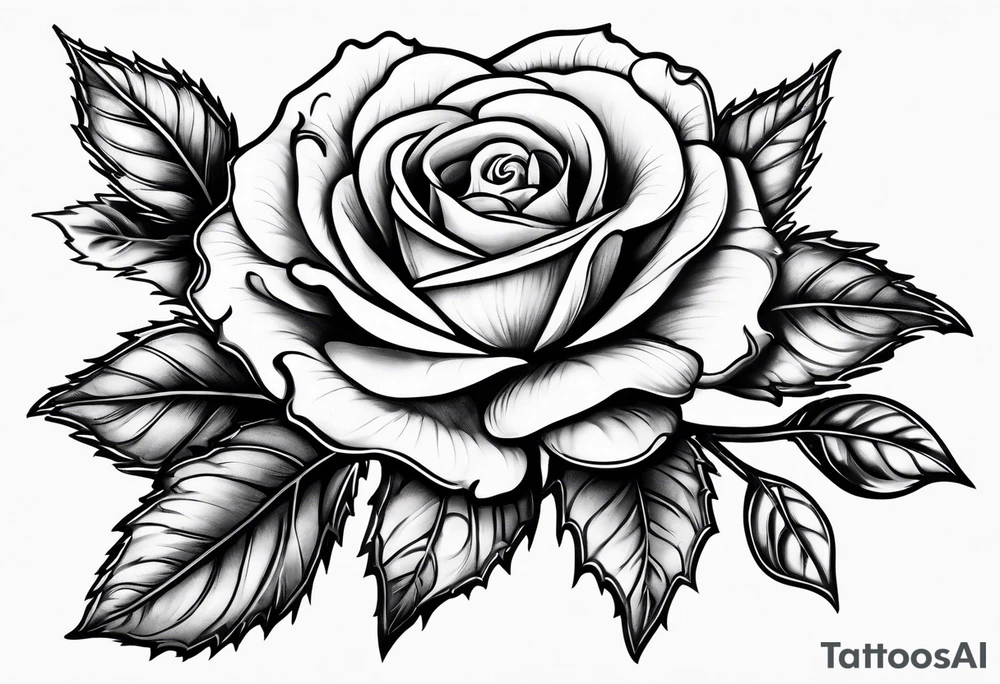 Rose flower with a holly flower stem tattoo idea