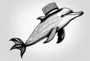 One dolphin wearing a party hat. Side view tattoo idea