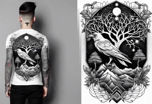 world tree with a raven and knotwork sleeve tattoo tattoo idea