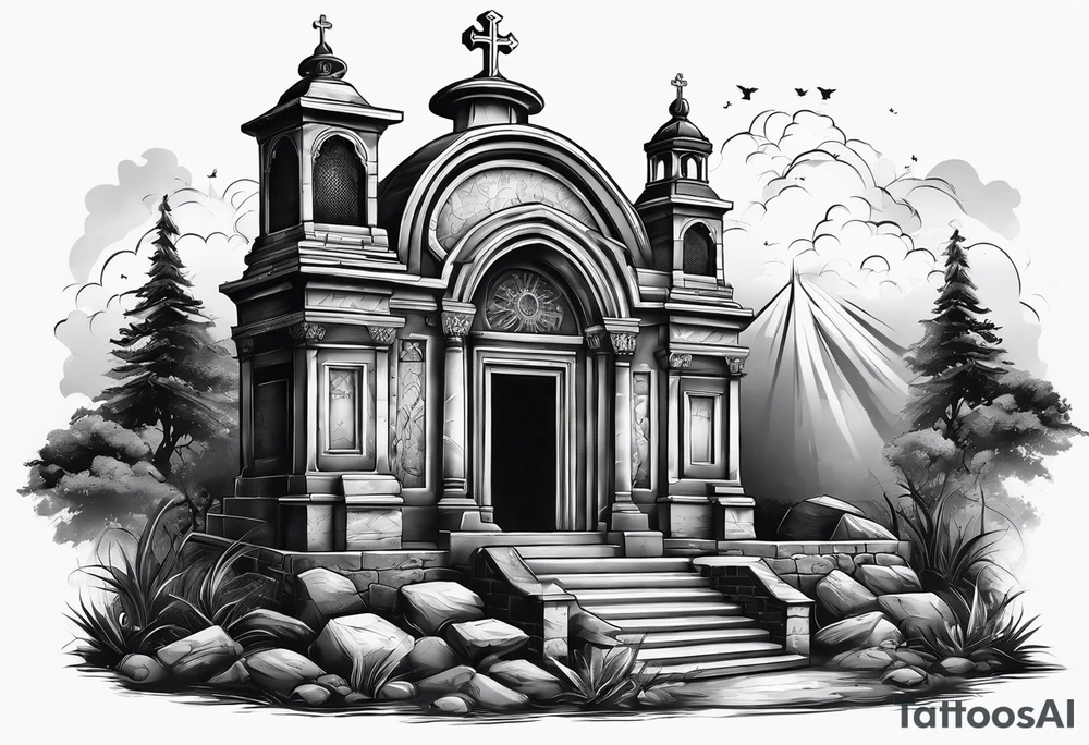 Christian tomb with crosses and smoke tattoo idea