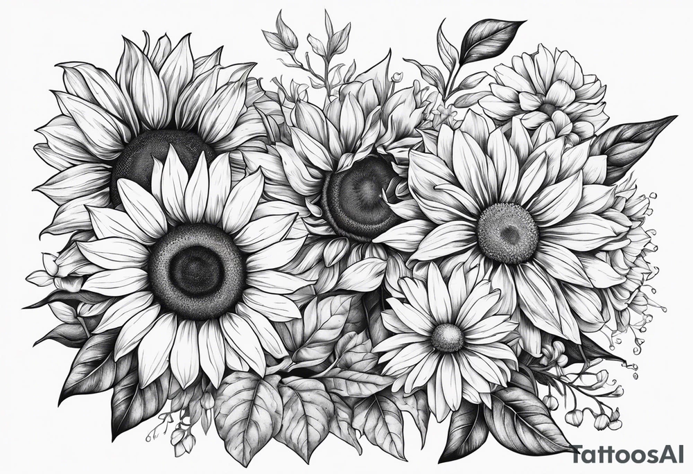 sunflowers, Daisy, wildflower, sleeve tattoo idea