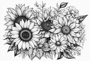 sunflowers, Daisy, wildflower, sleeve tattoo idea