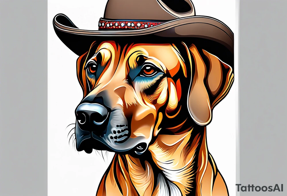 Rhodesian ridgeback with cowboy hat tattoo idea
