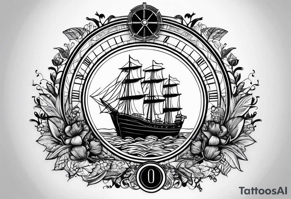 This tattoo depicts the city of Odesa. The main symbols of this city are a ship's wheel, a lighthouse, the Potemkin Stairs, the sea, the Opera House, and the cozy small streets. tattoo idea