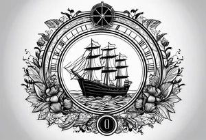 This tattoo depicts the city of Odesa. The main symbols of this city are a ship's wheel, a lighthouse, the Potemkin Stairs, the sea, the Opera House, and the cozy small streets. tattoo idea