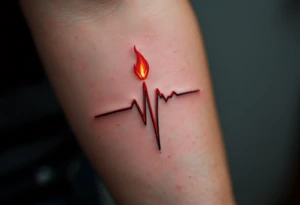 A red EKG line transforming into a small flame at the peak, symbolizing passion and energy. tattoo idea