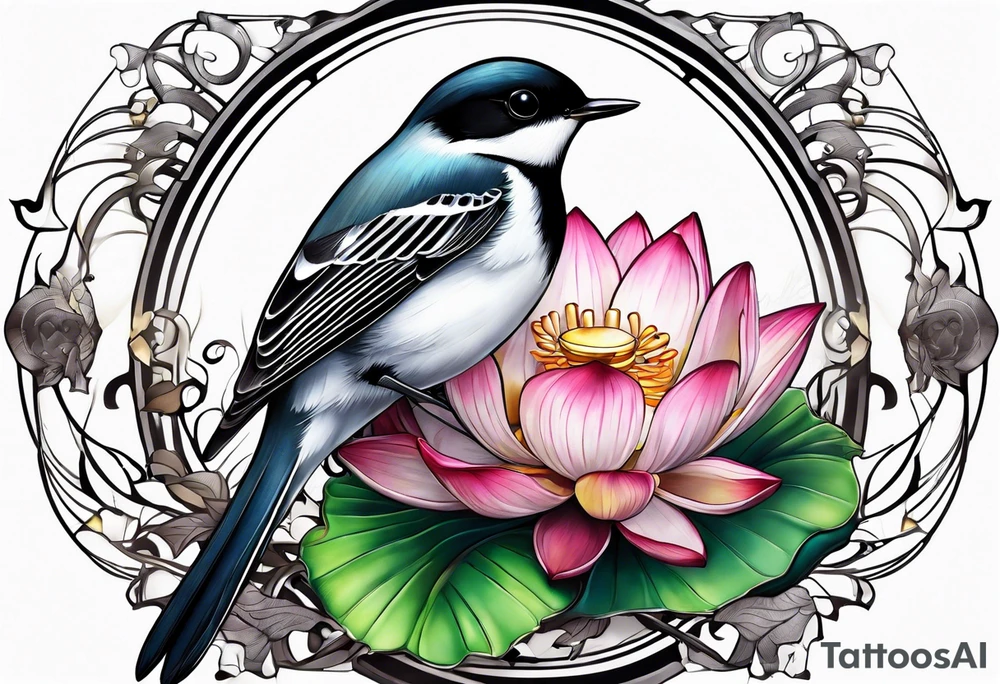 wagtail and lotus tattoo idea