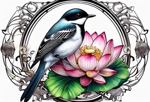 wagtail and lotus tattoo idea