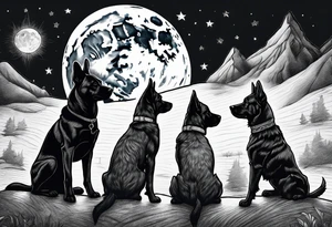 Blacked out dogs under moon tattoo idea