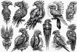 Cyberpunk Guatemalan Quetzal tattoo idea