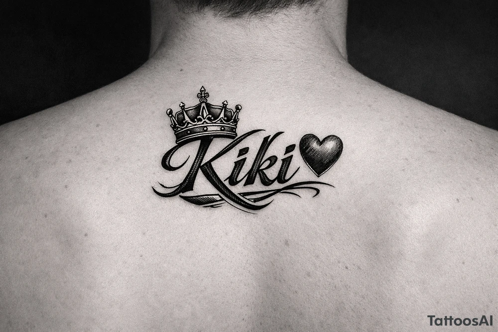 Kiki name with heart and crown simple tattoo idea