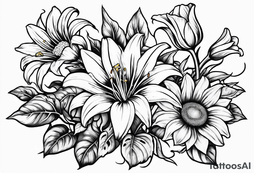 Easter Lilly's, sunflowers, vines, B, roses tattoo idea Easter Lilly's, sunflowers, vines, B, roses tattoo idea