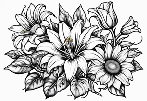 Easter Lilly's, sunflowers, vines, B, roses tattoo idea