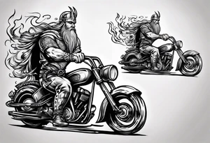 I want a detailed tattoo of a viking with flames driving an old motorcycle and i want the name “Viking Customs” to be in the tattoo tattoo idea